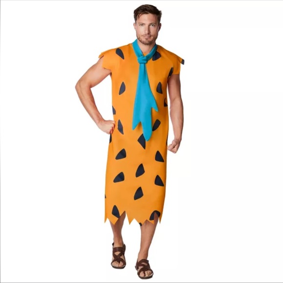 Spirit Men's Stone Age Costume - Orange and Blue - Picture 1 of 11